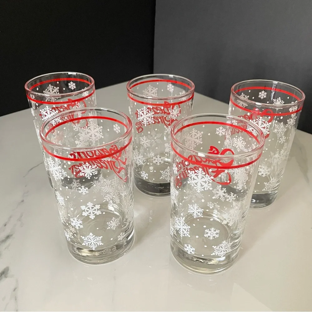 SET of 5 Season's Greetings Snowflake Glasses by Libbey
